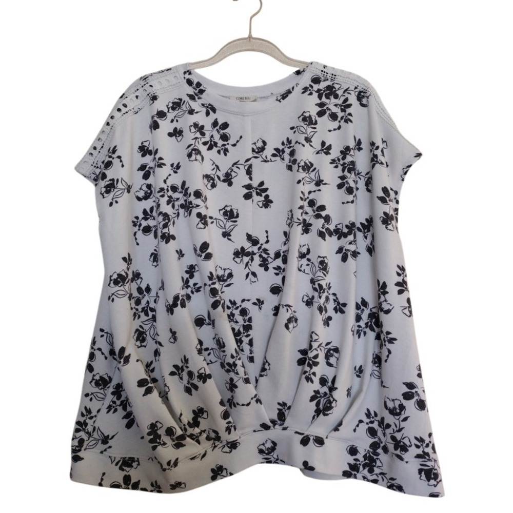 Como Blu Blouse Women 2X Beige Grey Floral Sleeveless Crochet‎ Shoulder Pleated
